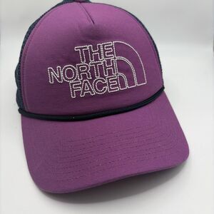The North Face Purple Navy Mesh Back Trucker Hat Cap Embroidered SnapBack